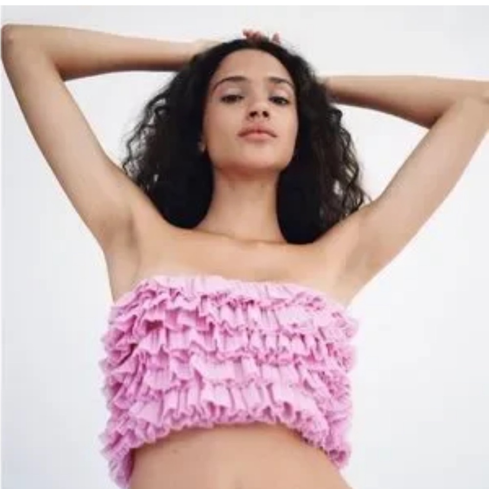 ❌SOLD❌ZARA NWT Organza Bandeau Ruffled Top - Picture 3 of 3